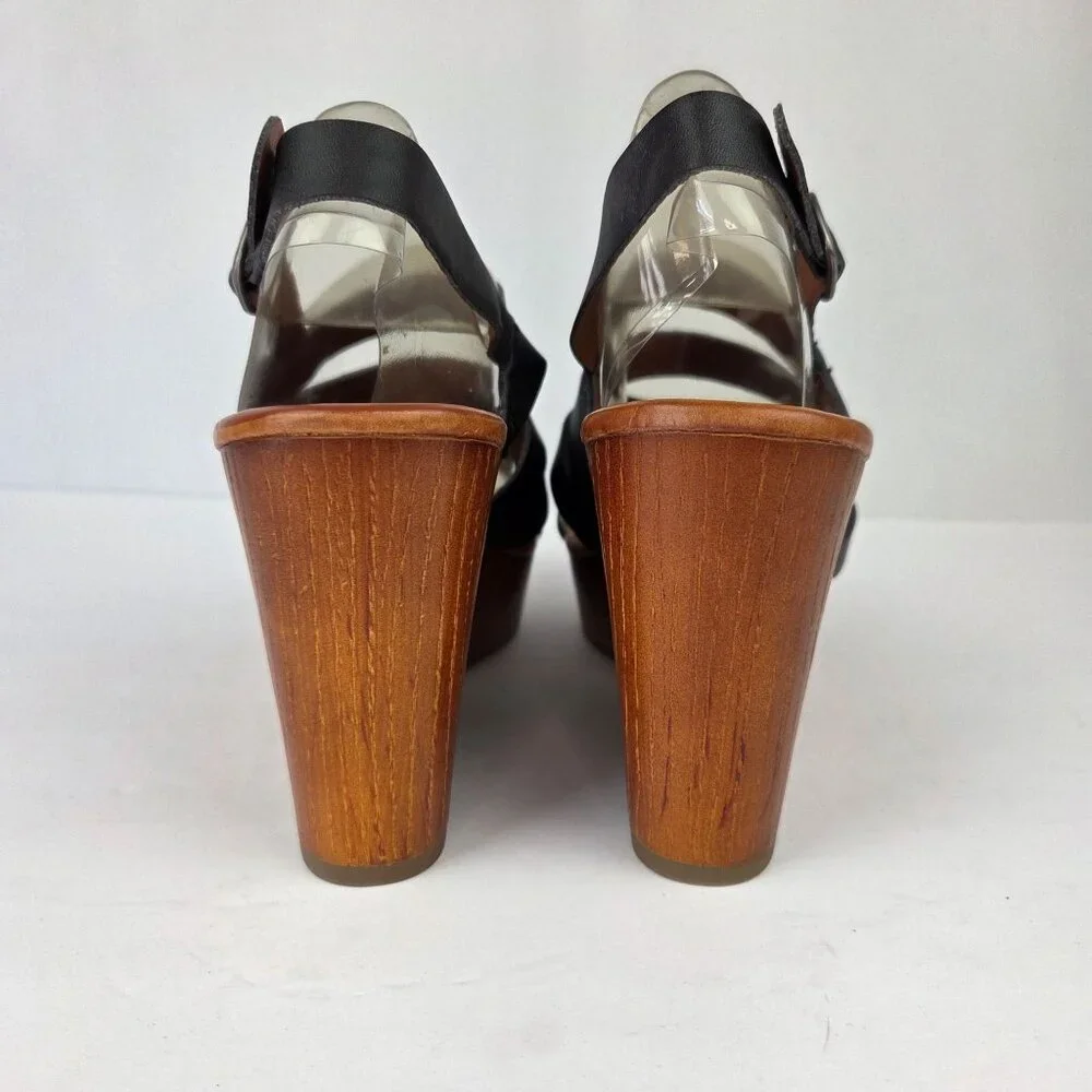 Lucky Brand Marinaa Black Leather Strappy Wedge Sandals 8M